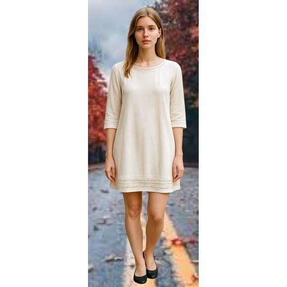 J Jill Dress XS Extra Small Cream Work Casual Church Open Cut Neck Hemline - Picture 2 of 12